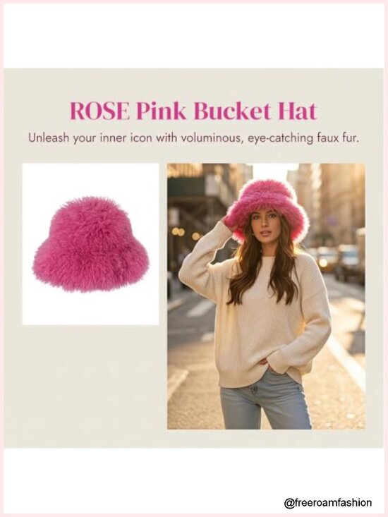 Faux Fur Bucket Hat for Women, Fluffy Plush Fisherman Cap main image 4